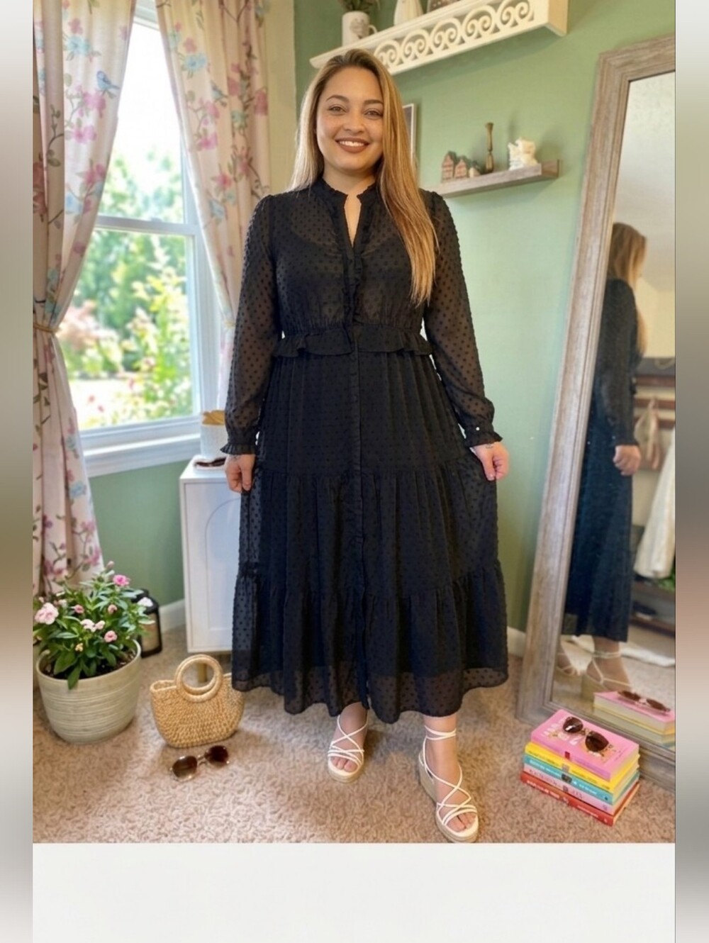 Zara Black Textured Dot Maxi Dress